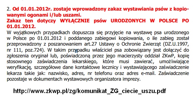 zakaz cięcia uszu i ogonów